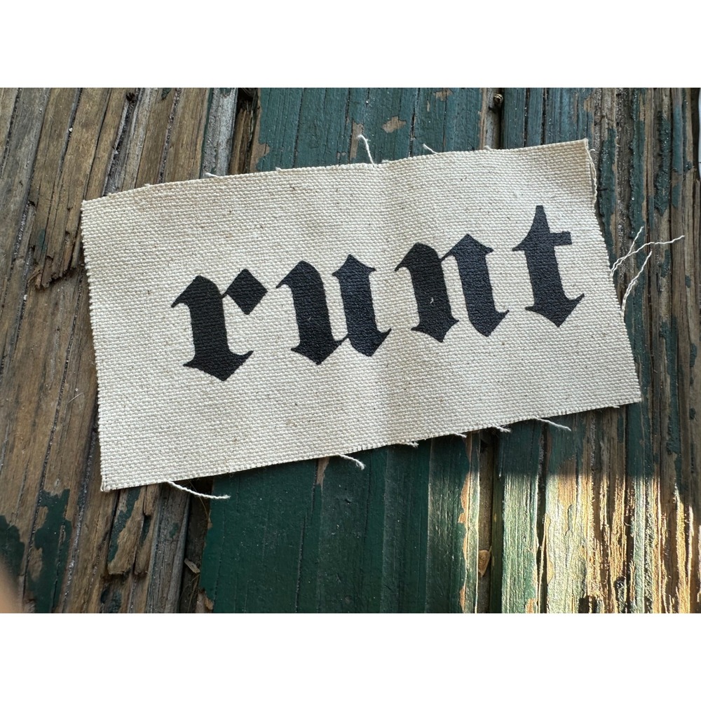 Runt Band Patch Cream Canvas Sew On Punk Hardcore DIY Old English Logo